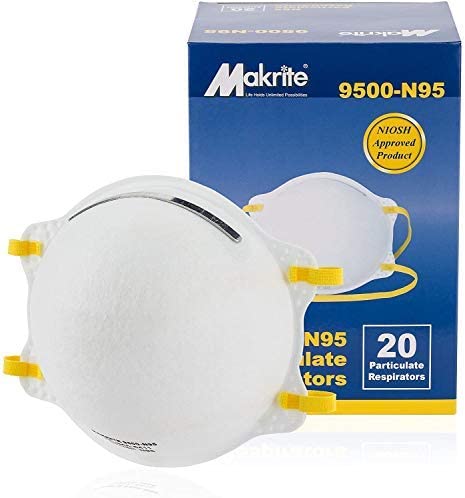 Makrite N95 - 9500 - Box of 20 - No-Fold Masks - MEDICAL USE - NIOSH - head elastic -  $2.6/each - Brooklyn Equipment